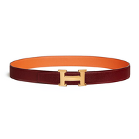 HERMES Calfskin Gold-Plated Leather Belts Women's Red/Brown Width: 3.2CM