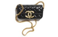 CHANEL Shiny Lambskin Cell Phone Pouch Shoulder Bag Crossbody Bag Mini Women's Black