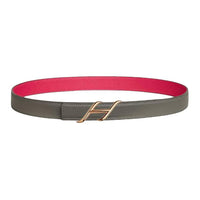HERMES Calfskin Leather Belts Women's Gray Pink Width 2.4CM