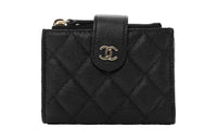 CHANEL Cow Leather Leather Clip Card Holder Wallet Unisex Black