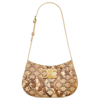 CELINE Python Skin Handbag Shoulder Bag Medium Size Women's Tan And Brown