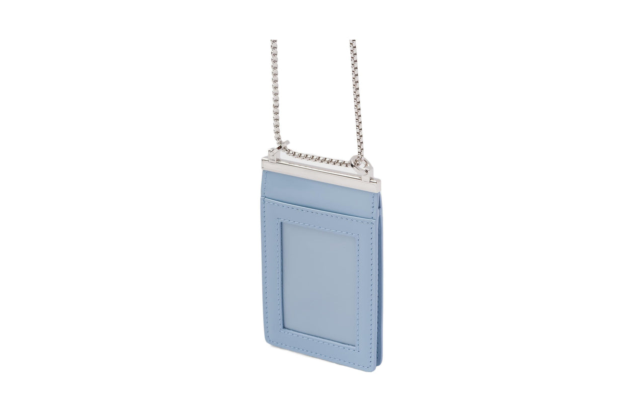 PRADA Brushed Leather Card Holder Women's Light Blue