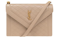 SAINT LAURENT Lambskin Shoulder Bag Women's Beige