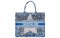 DIOR BookTote Embroidery One Shoulder Handbags Large Size Women's Klein Blue