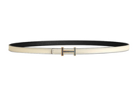 HERMES Letter H Logo Decoration Smooth Buckle Leather Belts Women's White/Black Width: 1.3cm