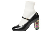 CHANEL Chunky Heel High Heels 9cm Women's Black White