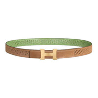 HERMES Calfskin Leather Belts Women's Green Width: 2.4cm