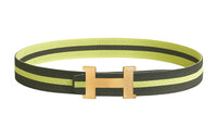 HERMES Nylon Belt Men's Gray Green/Petal Pendant Light Color 3.8cm