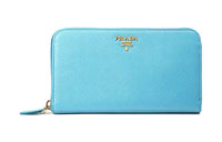PRADA Cross Grain Cow Leather Wallet Large Size Women's Light Blue