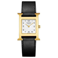 HERMES Wrist Watch Quartz Movement Cowhide Strap 25*21mm White Dial Women's Watch