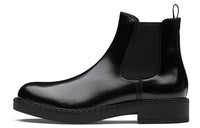 PRADA Brushed Calf Leather Chelsea Boot Black