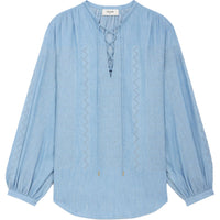 CELINE Embroidered Romy Blouse In Chambray Cotton