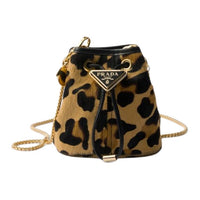 PRADA Printed Leather Bucket Bag, Shoulder Bag, Crossbody Bag Mini Women's Light Brown