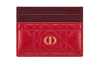 DIOR Caro Calfskin Card Holder Women's Burgundy