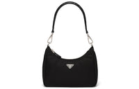 PRADA Nylon And Crocodile Leather Hobo Handbag Shoulder Bag Women's Black