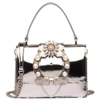MIU MIU Leather Handbag Shoulder Bag Crossbody Bag Women's Silver