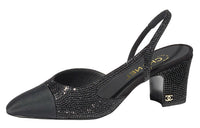 CHANEL Strass 65mm Slingbacks Black Grosgrain Women's