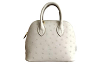 HERMES Bolide Ostrich Leather Bowling Bag Handbag Regular Women's Pearl Gray