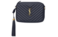 SAINT LAURENT Quilting Cow Leather Shoulder Bag Women's Dark Blue