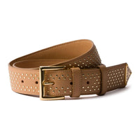 PRADA Metal Leather Belts Women's Camel Brown
