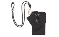 PRADA Cowhide Polyamide Coin Purse Unisex Black