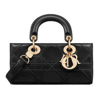 DIOR Lady D Joy Extra Large Wicker Pattern Sheepskin Shoulder Bag, Crossbody Bag, Handbag Small Size Women's Black