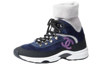 CHANEL High-Top Casual Shoes Unisex Dark Blue