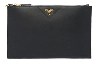 PRADA Saffiano Leather Clutch Regular Unisex Black