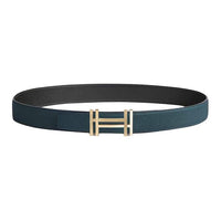 HERMES Calfskin Leather Belts Men's Black Blue Width: 3.2CM