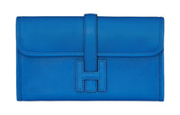 HERMES Jige Elan Swift Leather Coin Purses Wallets Women's Blue