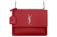 SAINT LAURENT SUNSET Smooth Leather Sunset Bag Shoulder Bag Crossbody Bag Medium Size Women's Red
