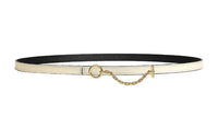 HERMES Chain Design Leather Belts Women's White/Black Width 1.3CM