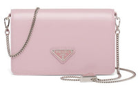 PRADA Shiny Leather Shoulder Bag Crossbody Bag Chain Bag Clutch Women's Snow Pink