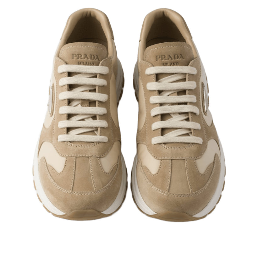 PRADA SS26 Prax Suede and Re-Nylon Sneakers 'Desert Ivory' 2EE455-LOW-F04CR