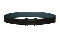 HERMES Comfortable Green Buckle Epsom Calfskin Belt Men's Black/Dark Green Width: 3.2cm