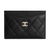 CHANEL Grained Embossed Cow Leather Card Sleeve Card Holder Unisex Black