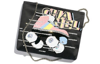 CHANEL Embroidered Silk Satin Sequins Evening Party Clutch Regular Women's Black