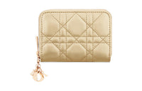 DIOR Lady Dior Lambskin Wallet Small Size Women's Gold