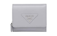 PRADA Leather Wallet Mini Women's Gray Blue