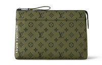 LOUIS VUITTON Pochette Voyage Canvas With Cow Leather Patchwork Trim Clutch Regular Unisex Army Green
