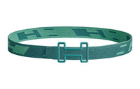 HERMES Avant-Garde Individual Green Buckle Nylon Mesh Double-Sided Belt Leather Belts Men's Blue Width: 3.2cm