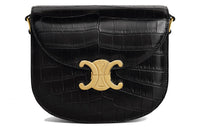 CELINE Besace Crocodile Leather Shoulder Bag Crossbody Bag Women's Black