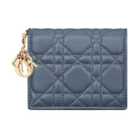 DIOR Lady Dior Lambskin Wallet Mini Women's Blue