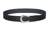 HERMES Luck Double-Sided Silver Buckle Togo Calfskin Double-Sided Leather Belt Men's Black/Prussian Blue Width: 3.8cm