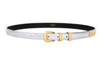 CELINE Gold Pin Buckle Design Leather Belts Women's Silver