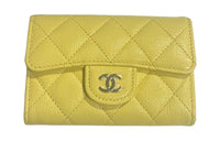 CHANEL Grained Cow Leather Card Holder Women's Milk Tea Beige