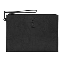 SAINT LAURENT Monogramme Sheepskin Tablet Bag Clutch Tubas Men's Black