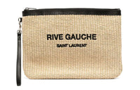 SAINT LAURENT Leather Clutch Unisex Khaki
