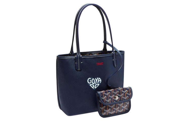 GOYARD Anjou Canvas With Calfskin Combo Bag Tote One Shoulder Handbag Mini Women's Dark Blue/Gray Small Heart