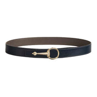 HERMES Calfskin Brass Metal Leather Belts Unisex Sea Blue/Gray Width 3.2CM
